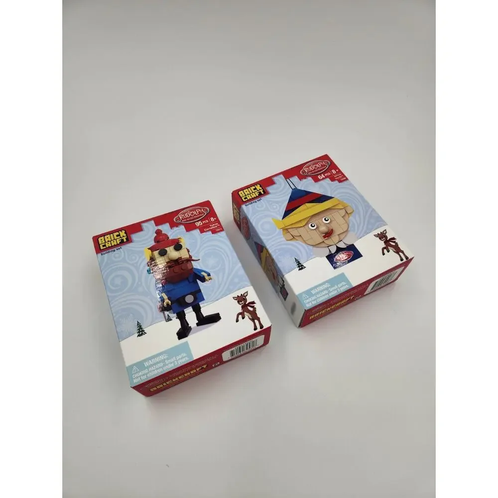 Lot of 2 Brickcraft Rudolph The Elf Decoration and Yukon Cornelius New with Tag